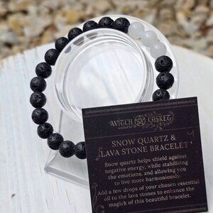 Snow Quartz ✦ White Jade Lava Bracelets ✦ Handmade Crystal Duo Stretch‑Fit NWT